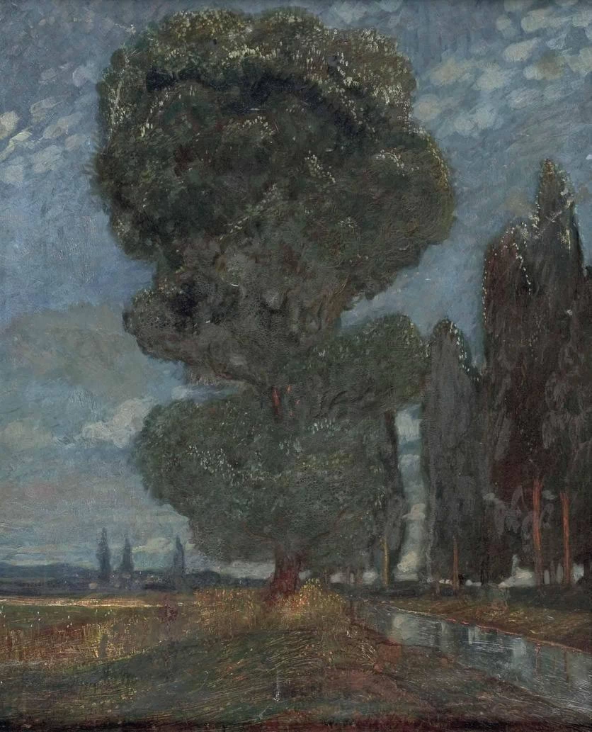 Leopold von Kalckreuth - Paesaggio fluviale con pioppi (1899)